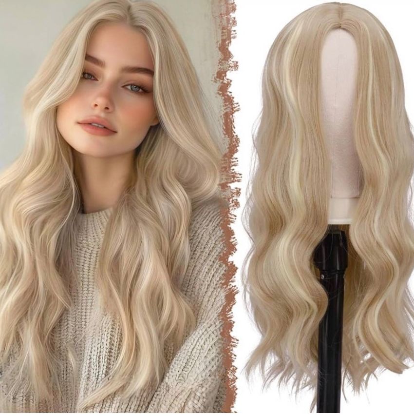FESHFEN Long Dirty Blonde Wig 24 inch Wavy