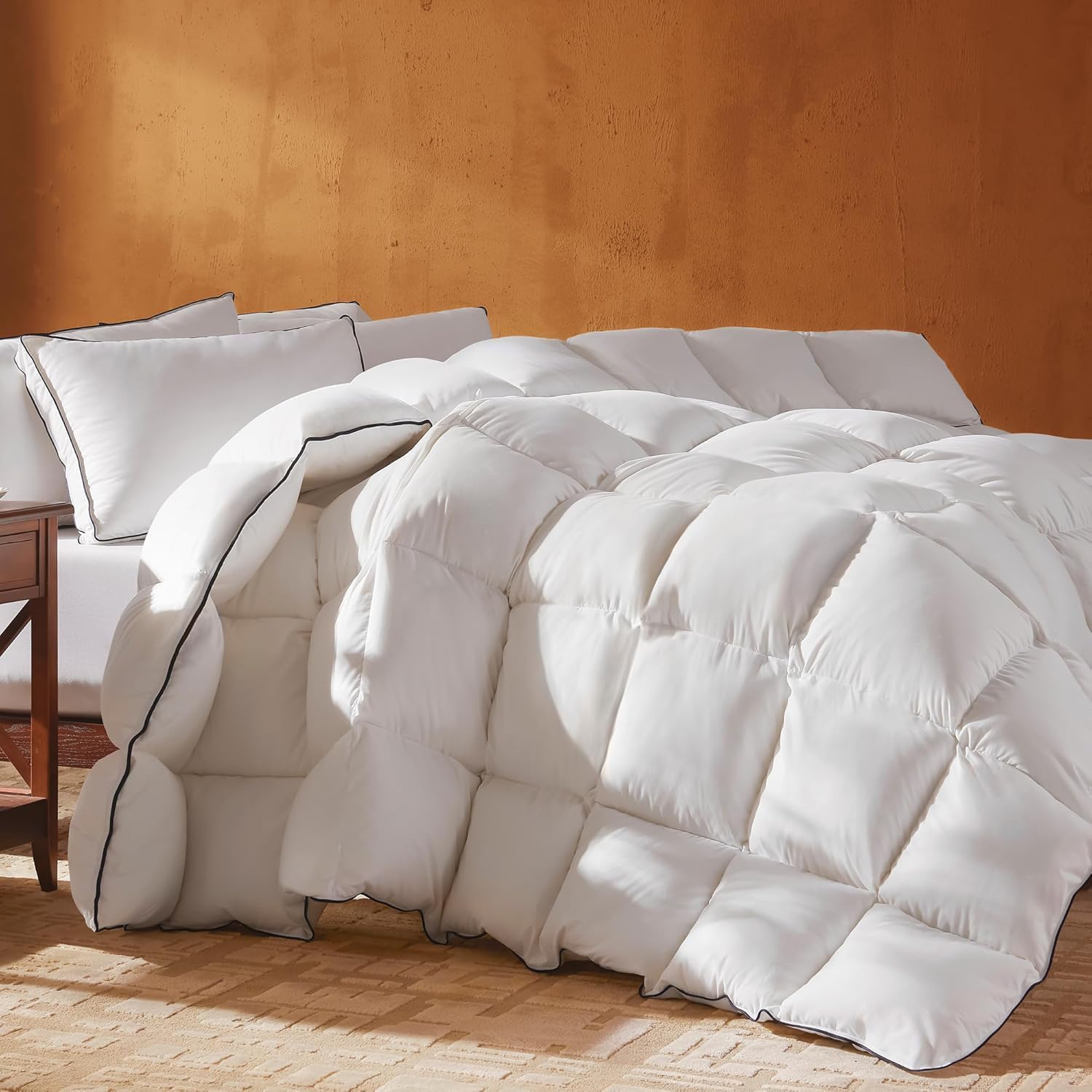 Goose Feather Down Fiber Cotton Comforter Queen Size, Ultra-Soft Duvet Insert, Hotel Collection White Quilted Comforter,