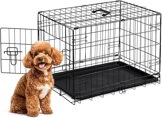 Sweetcrispy 30 Inch Single Door Dog Crate, Metal Pet Kennel with Secure Lock, Foldable Design, Removable Tray for Easy C