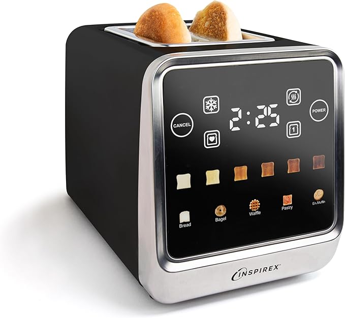 Inspirex Touch Screen Toaster - 2 Extra Wide Slots - 5 Bread Types and 6 Browning Levels - Defrost, Reheat, Favorite, &