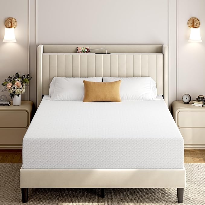 12 Inch Queen Mattress 3 Foam Layer Cooling Gel Memory Foam Mattresses, Green Tea for Fresher Sleep, Medium Fi