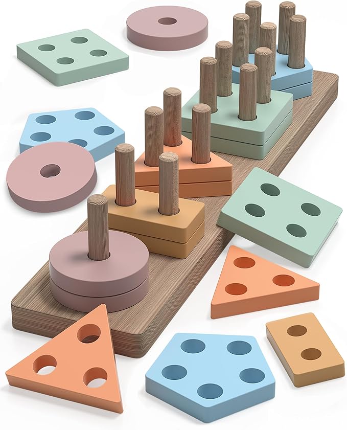 Montessori Toys for 1 2 Year Old Girl and Boy Birthday Gifts, Shape Sorter Wooden Toys for Toddlers Age 1-3 2-4, Learnin