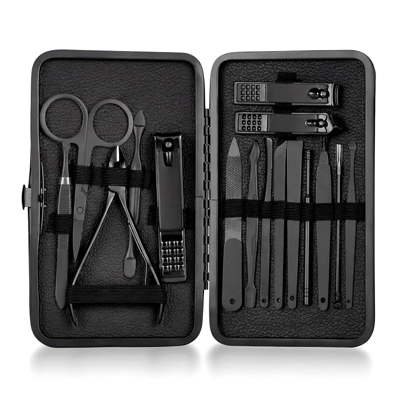 16 in 1 Manicure Pedicure Kit, Professional Nail Clipper Set, Stainless Steel Grooming Kit with Cuticle Tools, Portable