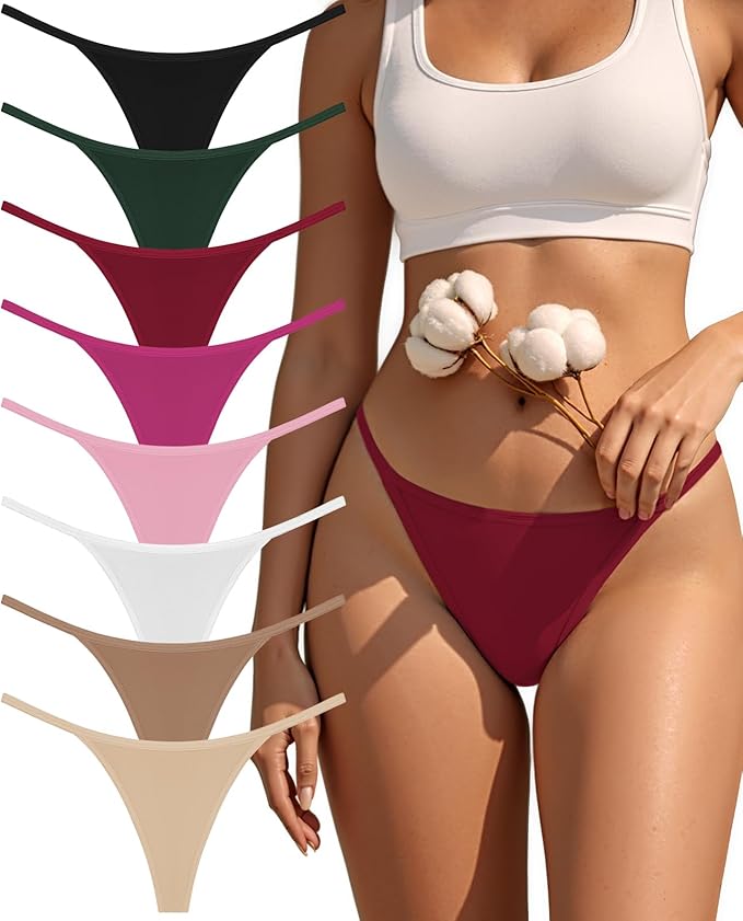 Cotton G-String Thongs for Women Low Rise Underwear Ladies 8 Pack