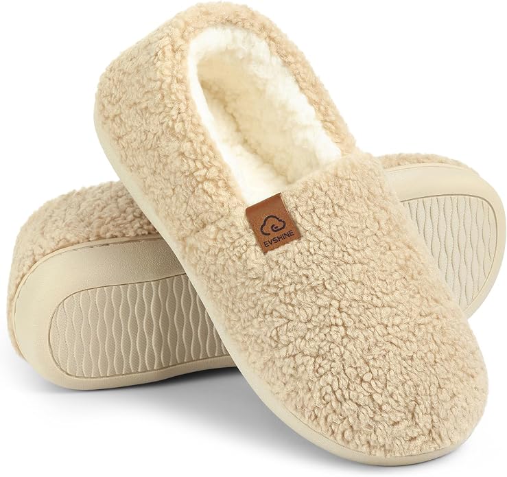 Evshine Cozy Curly Fleece Memory Foam Fuzzy Slippers for Women