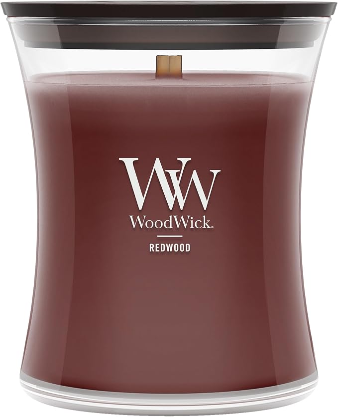 WoodWick Redwood Holiday Candle Gifts for Women and Men, 9.7 oz Medium Hourglass Candle with Crackling Wick