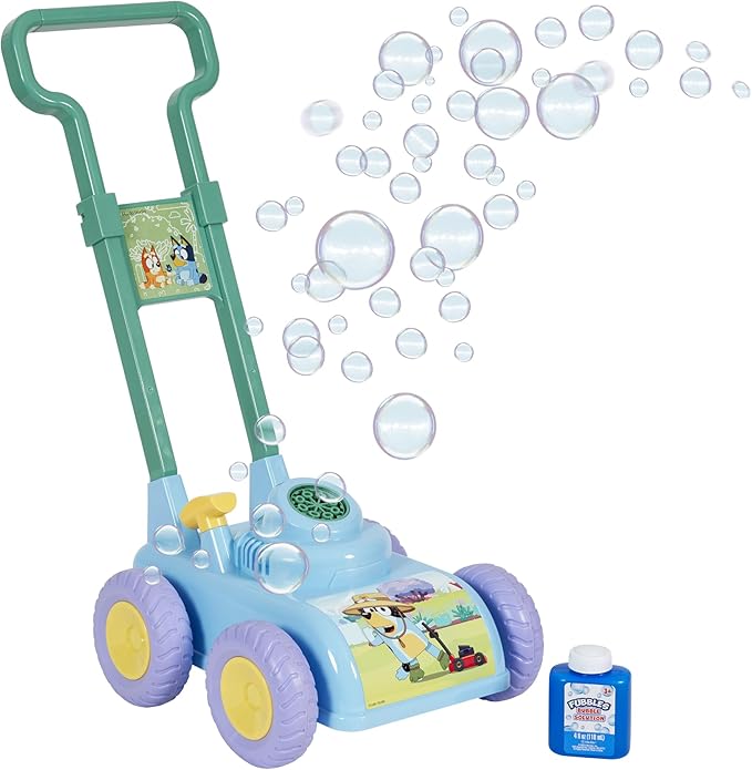 BLUEY Bubble Lawn Mower for Toddlers, Bubble Blowing Machine with Sound for Indoor and Outdoor Gardening Toy, Plays Blue