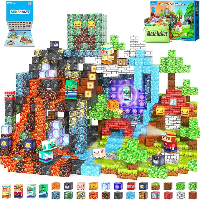 150 PCS Magnetic Blocks Toys, Build Mine Magnet World Set, Magnetic Tiles Building for Boys & Girls Age 4-8 5-7, STEM Mo