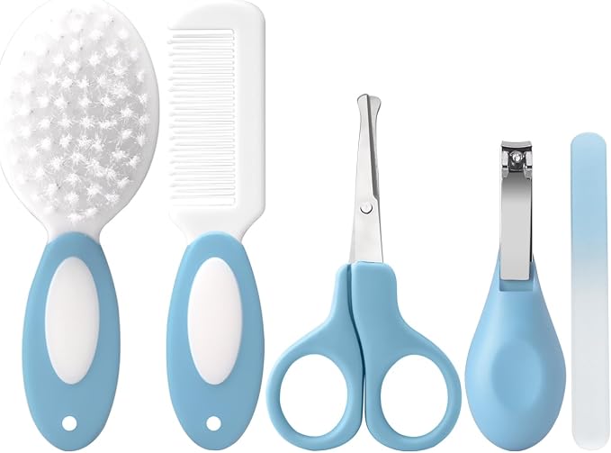 Baby Grooming Kit,Baby Health Care Kit,Baby Brush Soft Bristles 5 pcs Baby Nail Kit Nursery Care Kit Baby Hair Brush Hai