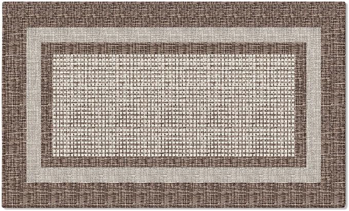 Artoid Mode Brown Rectangle Plaid Washable Doormat, Seasonal Decor Non Slip Low-Profile Absorbent Natural Rubber Back Do