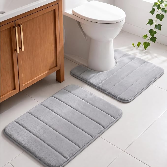 Memory Foam Bathroom Rugs Sets 2 Piece - Super Soft Absorbent Quick Dry Memory Foam Bathroom Rugs, Machine Washable Non