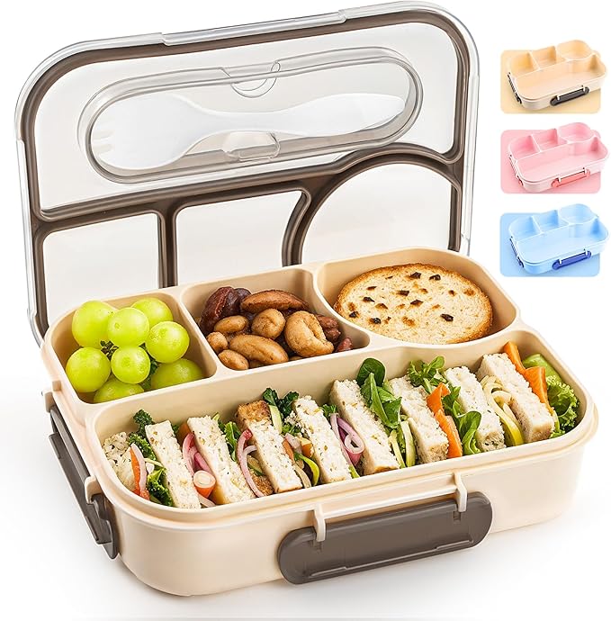 EASYFUN Bento Box Adult, Lunch Box, 4-Compartment Lunch Containers, Drop-Proof, Dishwasher Safe & Made with BPA-Free Mat