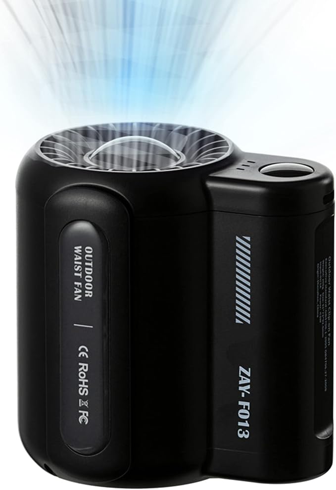 Waist Fan Portable Rechargeable – 4500mAh Battery Lasts 10 Hours, 3-Speed Personal Clip-On Fan, Hands-Free Wearable Mini